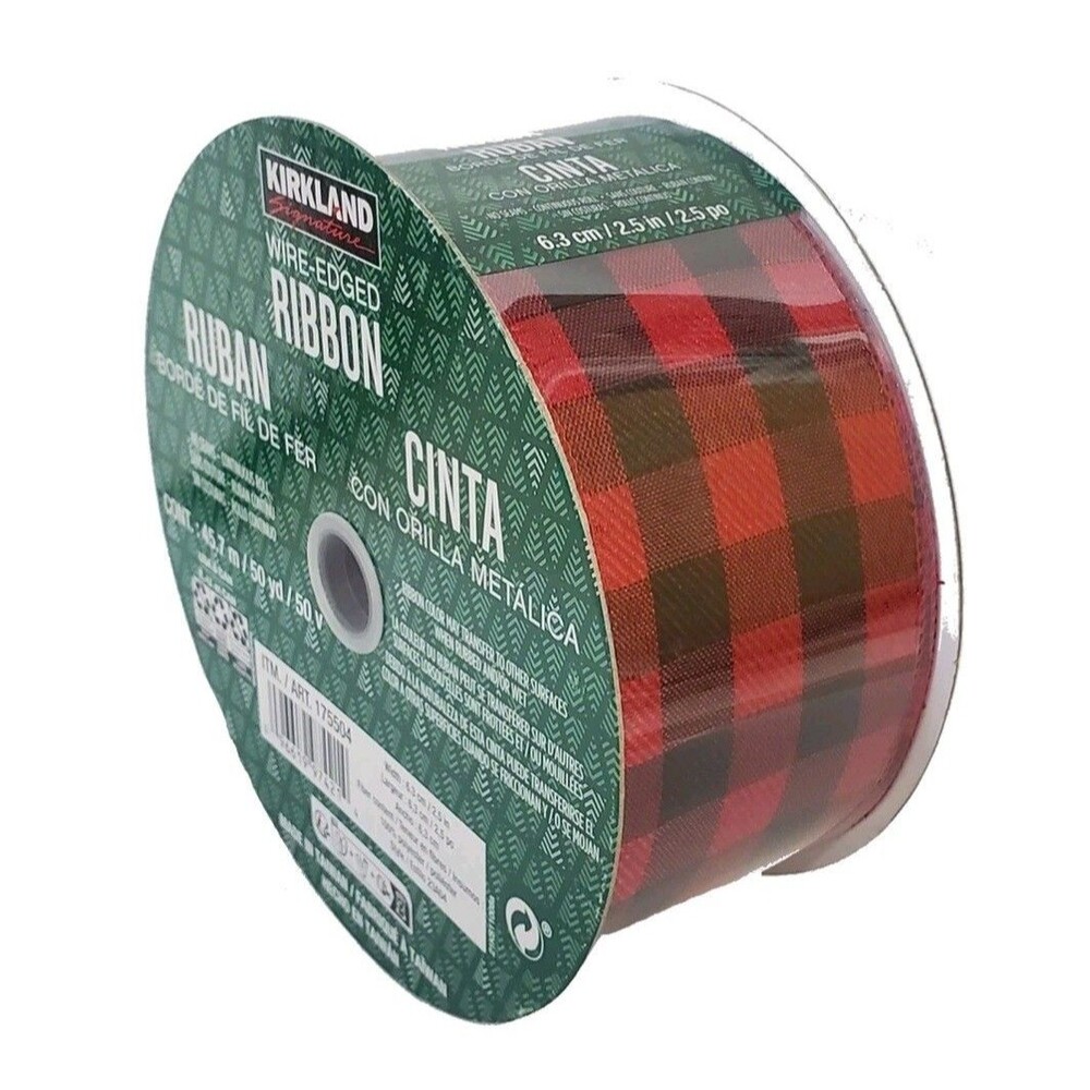 Kirkland Red Black Buffalo Plaid Wire Edged Ribbon 2.5" X 50 yards Christmas New